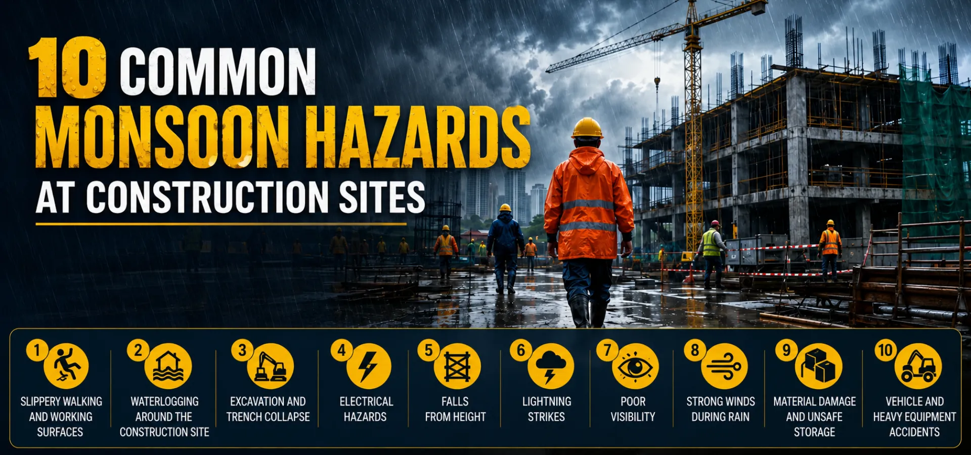 10 Common Monsoon Hazards at Construction Sites Cover